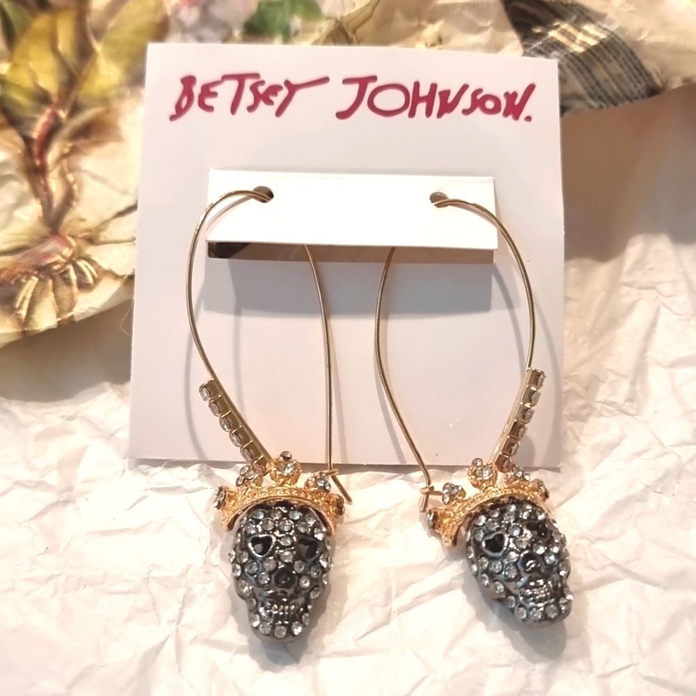 NWT BETSEY JOHNSON King Skeleton w Crown Dangle Earrings • #NWT1
